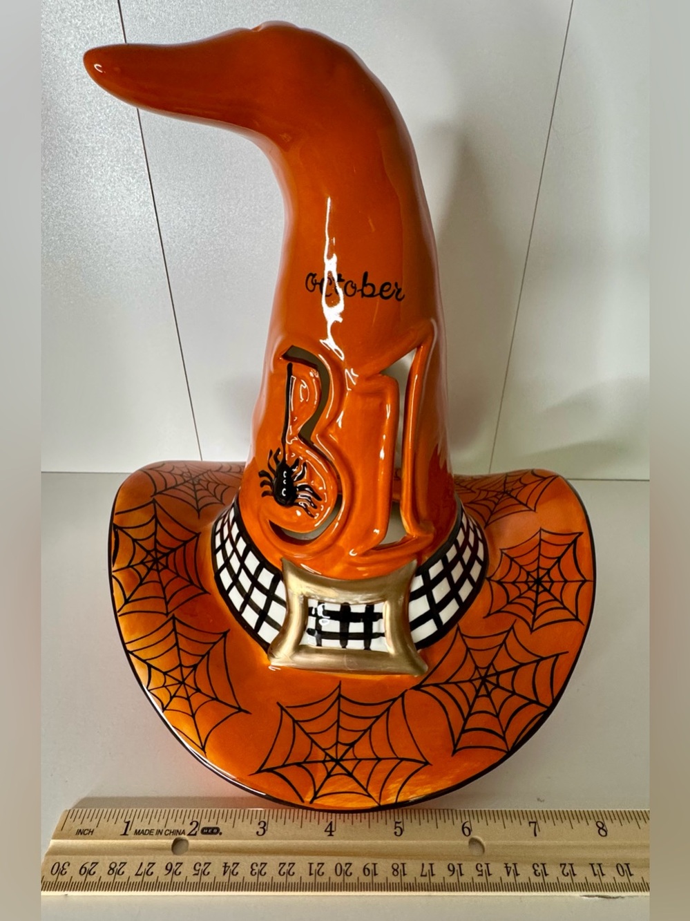 Blue Sky October 31 Orange Tea Light Ceramic Witch Hat NWT - Picture 12 of 12